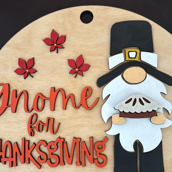 Hand Crafted Wooden " Gnome for Thanksgiving " Gnome and Pie Door Hanger - Picture 5 of 13